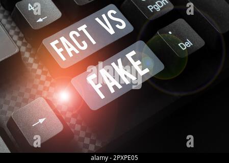 Text sign showing Fact Vs Fake, Business concept Is it true or is false doubt if something is real authentic Stock Photo