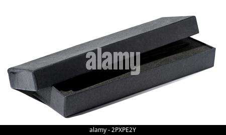 Rectangular cardboard box with a lid on a white isolated background Stock Photo