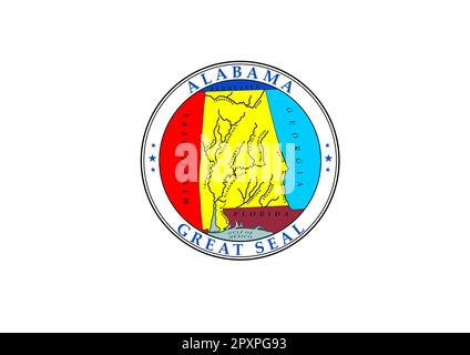 Coat of arms of the US state of Alabama on white background on fabric surface. Alabama state coat of arms on textured background. Colored coat of arms Stock Photo