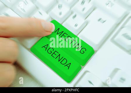 Handwriting text Meeting Agenda, Conceptual photo An agenda sets clear expectations for what needs to a meeting Stock Photo