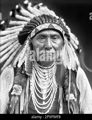 Chief Joseph. Portrait of the leader of the  wal-lam-wat-kain (Wallowa) band of Nez Perce native americans, Hin-mah-too-yah-lat-kekt, popularly known as Chief Joseph, Young Joseph, or Joseph the Younger (1840-1904) by Edward Sheriff Curtis, 1903 Stock Photo