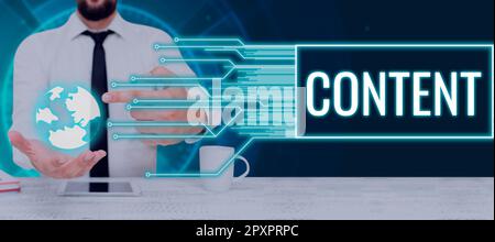 Conceptual caption Content, Conceptual photo Things included in something Marketing material State of happiness Stock Photo