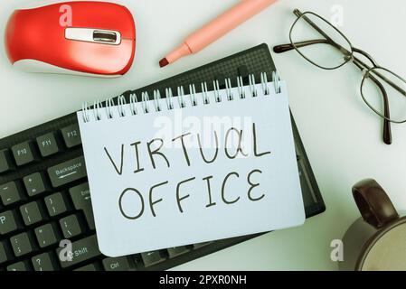 Hand writing sign Virtual Office, Internet Concept Mobile work ...