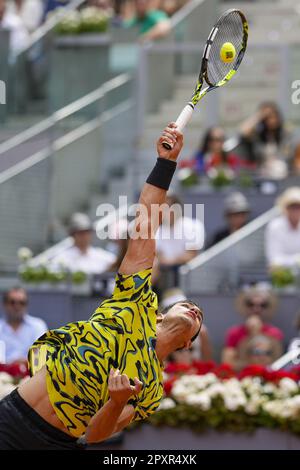 Alexander Zverev of Germany returns the ball to Carlos Alcaraz of Spain  during their semi final match at the Erste Bank Open ATP tennis tournament  in Vienna, Austria, Saturday, Oct. 30, 2021. (