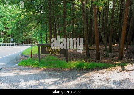 Cooksburg PA - September 16, 2022: Sign for the entrance to Fire Tower and Seneca Point Stock Photo