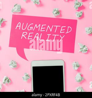 Sign displaying Augmented Reality, Business concept technology that imposes computer image on the real world Stock Photo