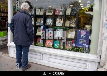 West London, UK. 02nd May, 2023. The display in most London bookshops showcases books featuring King Charles III and the late Queen. Credit: Sinai Noor/Alamy Live News Stock Photo