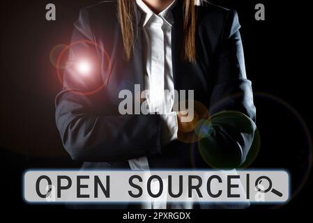 Handwriting text Open Source, Internet Concept denoting software which original source code freely available Stock Photo