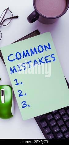 Handwriting text Common Mistakes, Conceptual photo actions that are often used interchangeably with error Stock Photo