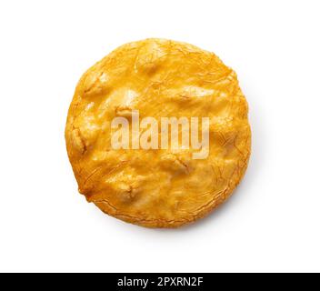 A rice cracker placed on a white background. Viewed from above. Stock Photo