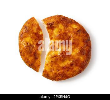 Cracked rice crackers placed on a white background. Sembe is a Japanese snack. A view from above. Stock Photo