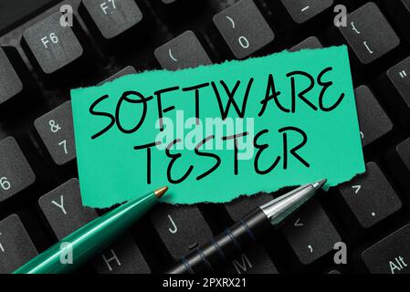 Sign displaying Software Tester, Concept meaning implemented to protect software against malicious attack Stock Photo
