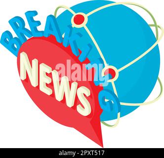 Last news icon isometric vector. Breaking news inscription on planet background. Screen saver, media, television Stock Vector
