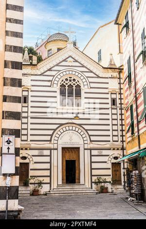 Oratory of the Confraternita dei Neri Mortis et Orationis  which is located in the main square of Monterosso al mare town, Cinque Terre, Italy Stock Photo