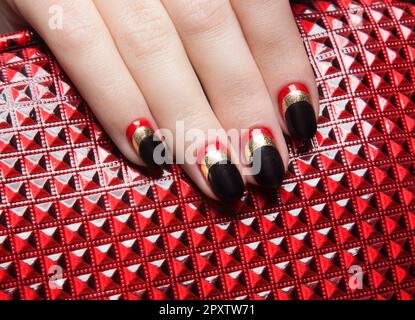 Dark Red and Gold With Hand Painted Rose Detail and Matte Base-medium  Coffin Press on Nails Valentines Nails - Etsy