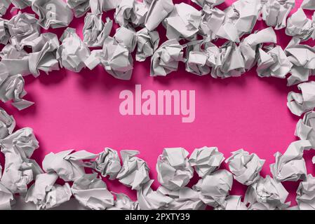 Paper Wraps Placed Around Important Information. Crumpled Memos With Data. Stock Photo