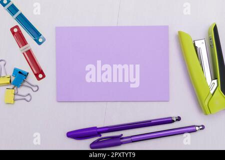 Office Supplies, Stickers, Notebooks Pens Pencils Rullers Marckers Stock Photo