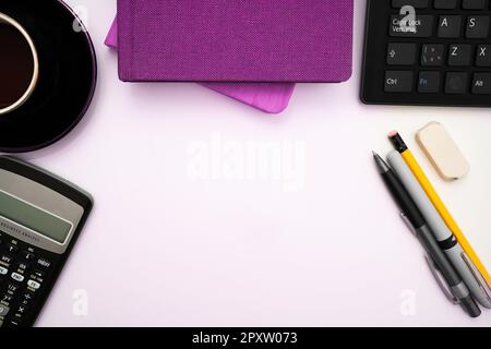 Coffee Cup Standing on Desk. Important infrormation written on paper. Stock Photo