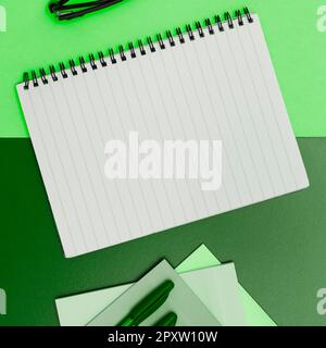 Image with school supplies, stickers, notebooks Important message Stock Photo