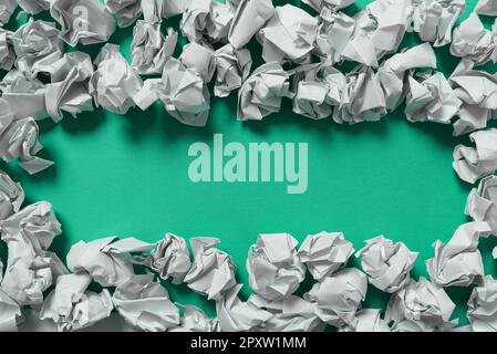 Paper Wraps Placed Around Important Information. Crumpled Memos With Data. Stock Photo