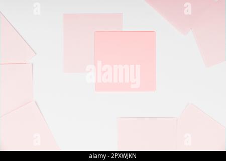 Notebook and Colored Papers Stickers Lying On Desk. Collection Stationery. Stock Photo