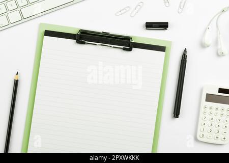 Office Supplies, Stickers, Notebooks Pens Pencils Rullers Marckers Stock Photo