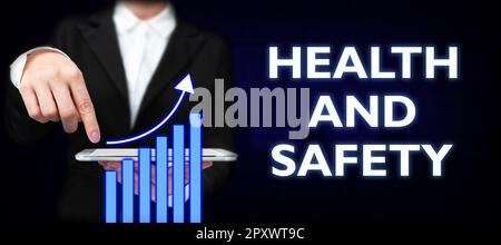 Handwriting text Health And Safety, Word Written on Taking the appropriate steps to protect yourself from harm Stock Photo