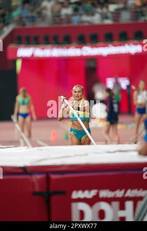 Liz Parnov participating in the pole vault at the Doha 2019 World Championships in Athletics. Stock Photo