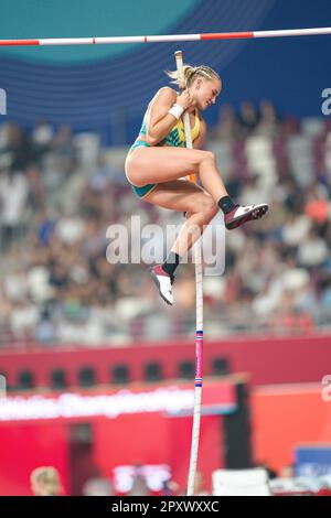 Liz Parnov participating in the pole vault at the Doha 2019 World Championships in Athletics. Stock Photo