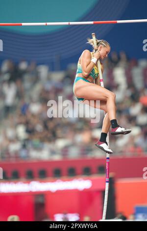 Liz Parnov participating in the pole vault at the Doha 2019 World Championships in Athletics. Stock Photo