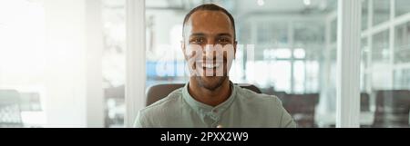 African businessman using sign language while talking online with client sitting in office Stock Photo