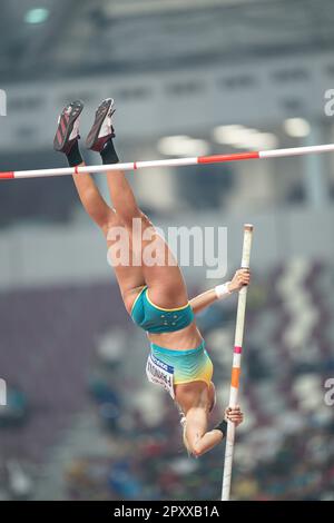 Liz Parnov participating in the pole vault at the Doha 2019 World Championships in Athletics. Stock Photo