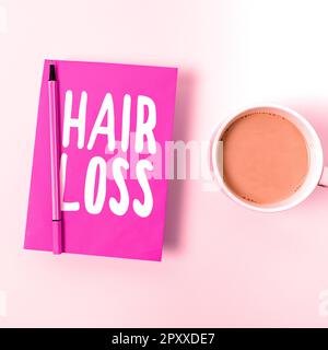 Text caption presenting Hair Loss, Business showcase Loss of human hair from the head or any part of the body Balding Stock Photo