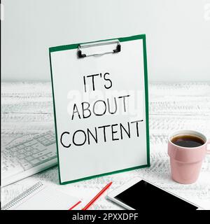 Conceptual display It's About Content, Word Written on crucial website useful informative engaging to audience Stock Photo