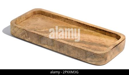 Rectangular wooden plate for serving food on a white isolated background Stock Photo