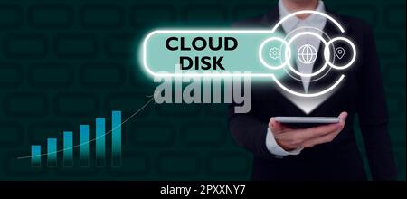 Sign displaying Cloud Disk, Word for web base service that provides storage space on a remote server Stock Photo