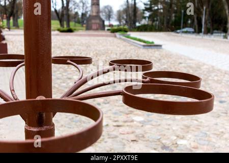 Metal decor with circles on a stone background Stock Photo