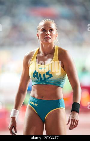 Liz Parnov participating in the pole vault at the Doha 2019 World Championships in Athletics. Stock Photo