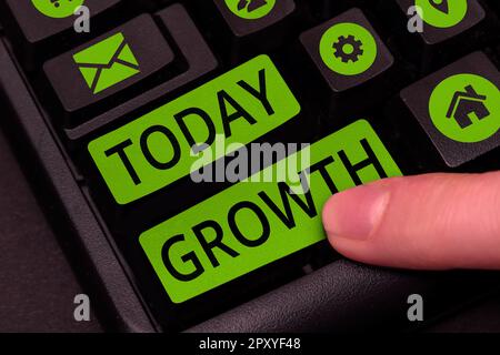 Conceptual caption Growth, Word Written on process of increasing in size or juice Getting older Ageing Stock Photo