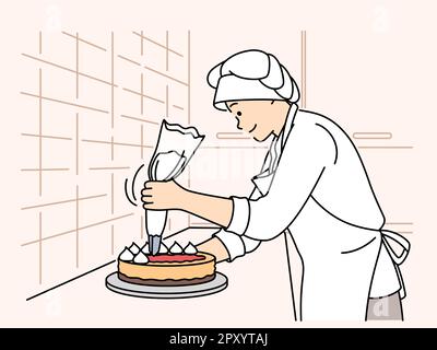 Cartoon of a cute Happy Pastry Chef, in a Chef uniform, with some kitchen  tools. This illustration is part of a collection of different professions  Stock Photo - Alamy