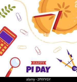 World Pi Day Illustration with Mathematical Constants or Baked Sweet Pie Flat Cartoon Hand Drawn Templates Stock Photo