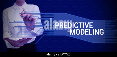 Conceptual caption Predictive Modeling, Business showcase maintenance strategy driven by predictive analytics Stock Photo