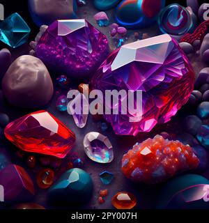 Fairytale precious gemstones, geology minerals , 3D illustration art design Stock Photo