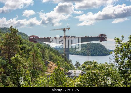 Kristiansand, Norway - August 01 2021: Trysfjorden bridge under construction. Stock Photo