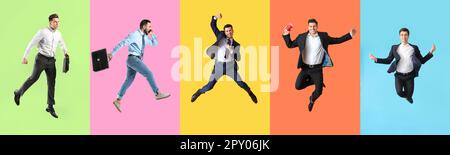 Set of jumping businessmen on colorful background Stock Photo