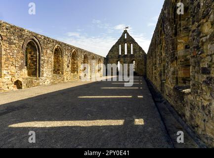 The Dorter, the ruins of the monks dormitory at the Benedictine Abbey in Battle, East Sussex, England UK Stock Photo