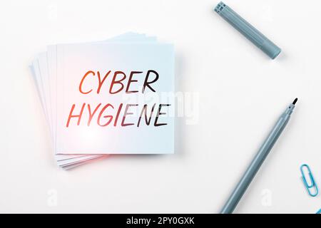 Text sign showing Cyber Hygiene, Business idea steps that computer users take to improve their cyber security Stock Photo