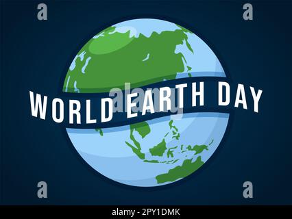Happy Earth Day on April 22 Illustration with World Map Environment in Flat Cartoon Hand Drawn for Web Banner or Landing Page Templates Stock Photo