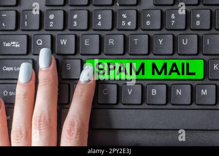 Writing displaying text Spam Mail, Concept meaning Intrusive advertising Inappropriate messages sent on the Internet Stock Photo