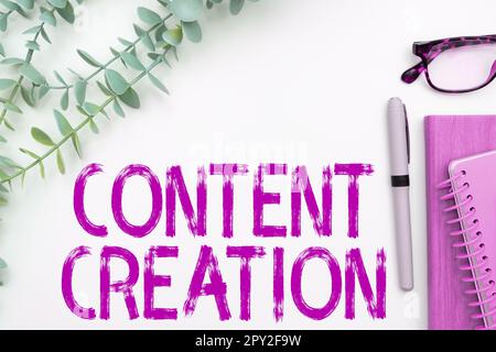 Text caption presenting Content Creation, Concept meaning contribution of information to any digital media Stock Photo